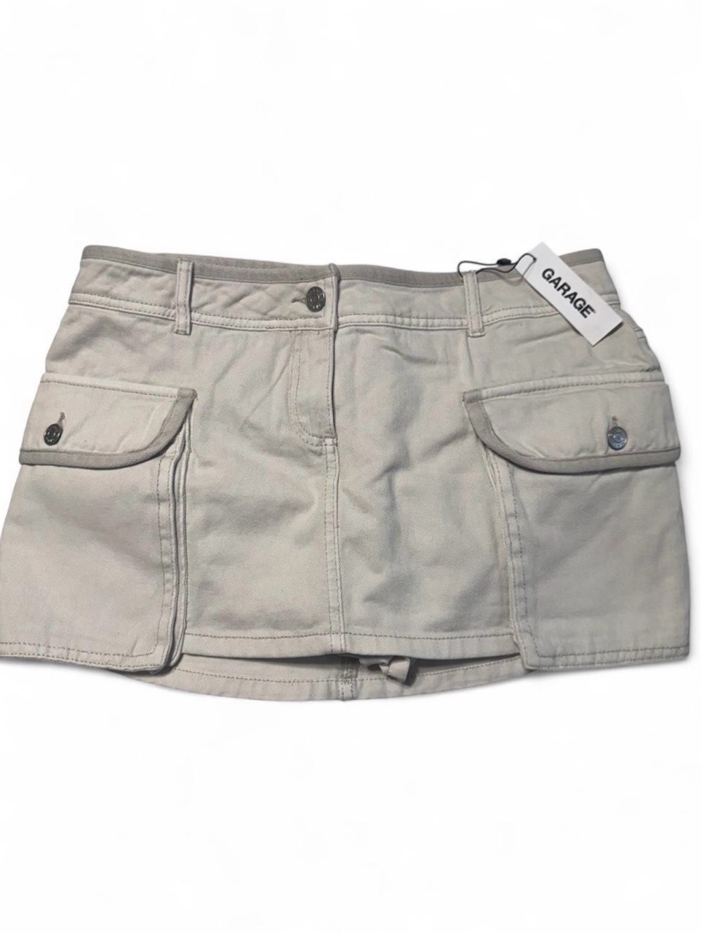 Garage Beige Cargo Mini Skirt with Flap Pockets